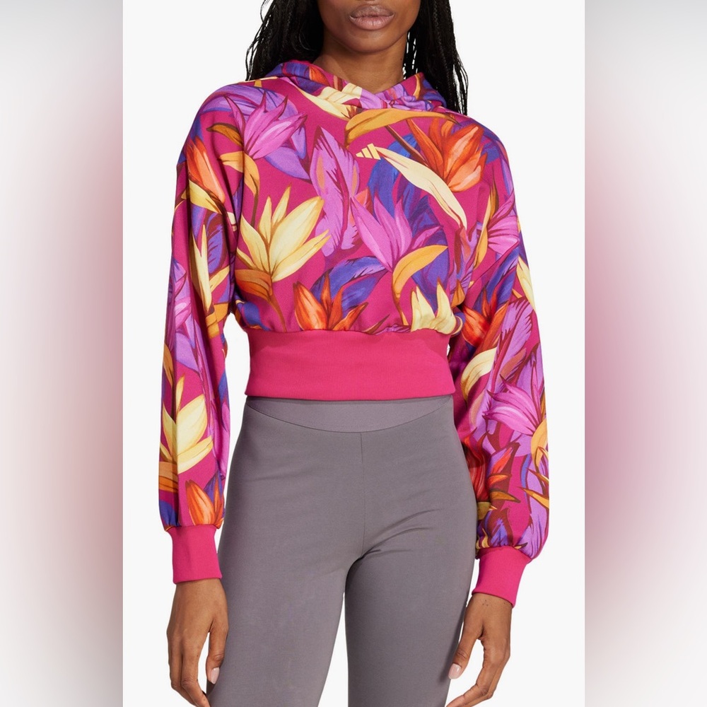 FARM Rio Adidas Collab Pink and Orange Oversized Crop Hoodie NWT - Sold Out